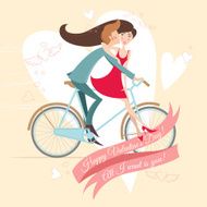 Loving couple on the bicycle Valentine's day greeting card N2