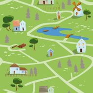 Seamless pattern of a small village in summer N2