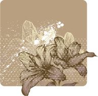 Floral background with blooming royal lilies hand-drawing Vector illustration