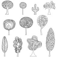 Cartoon trees illustration in black and white