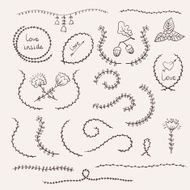 Set of hand drawn laurels with design elements in vector