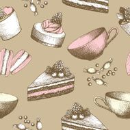 Hand drawn sweet cakes candies ice cream background