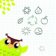 Recycle Owl with ecology and nature icos set