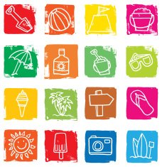 Block print beach icons
