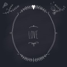 Hand drawn wedding wreath on chalkboard