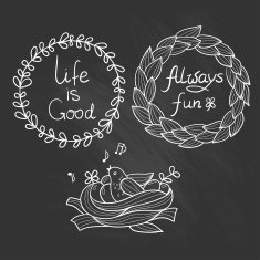 Icon set with wreath and bird on chalkboard