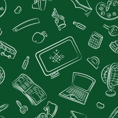 Seamless pattern with public school and graduation objects