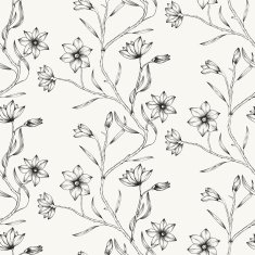 Hand drawn floral wallpaper with set of different flowers N24