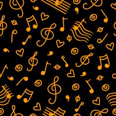 Seamless pattern with hearts and musical notes