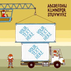 Doodle letters alphabet Crane and truck Vector illustration