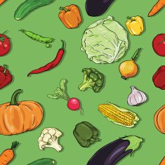 vector seamless color pattern of vegetables on green background