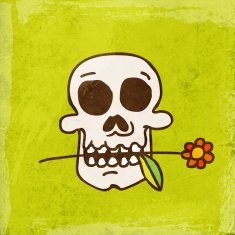 Skull With Flower in its Mouth on Grunge Background