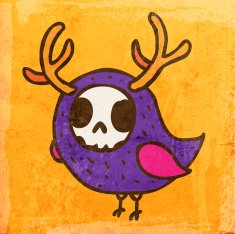 Bird Skull With Antlers on Grunge Background