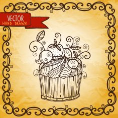 Vintage card with holiday cake and the frame