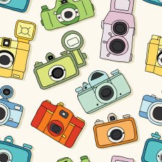 Colorful vintage cameras seamless pattern