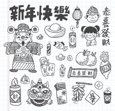 doodle Chinese New Year icons set