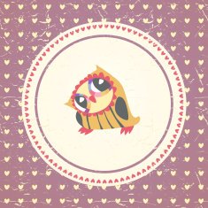 Vintage owls greeting card and hearts seamless background N8