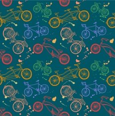 Colorful bicycle hand drawn seamless pattern