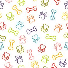 Dog paw and bone stroke seamless pattern