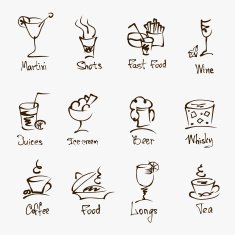 cafe menu hand draw icons on white N2