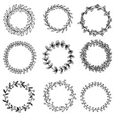 Hand-drawn vintage floral wreath set