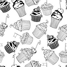 Vector seamless pattern with Hand drawn sweet cupcakes N2