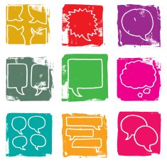 Speech bubble grunge block icons