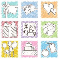 Illustation of birthday icons - hand drawn style