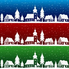Christmas village with church seamless pattern N2