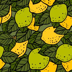 Seamless pattern with lemons and leafs