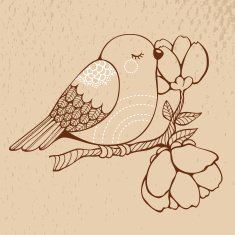 Cute bird sitting on a blooming branch of tree