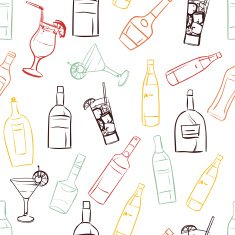 Seamless pattern with bottles and glasses N2