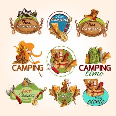 Camping sketch emblems