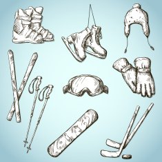 winter sports equipment icons collection