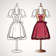 Hand drawndirndl dress on maneqiun