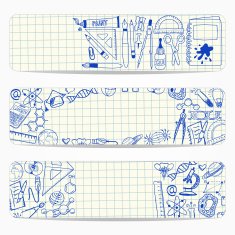 Banners with school and scientific doodles