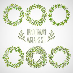 Set of hands drawn decorative wreaths Vector illustration