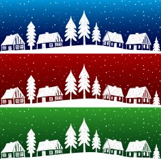 Christmas village with snow seamless pattern