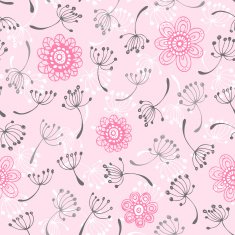 Pink flowers and dandelions seamless pattern