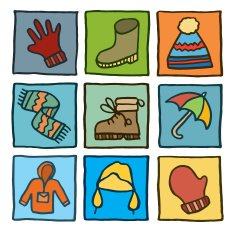 Winter clothes block icons