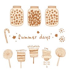Summer vintage set with berries jams flowers
