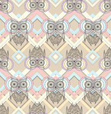 Cute owl seamless pattern with native elements N2