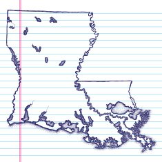 Vector Sketchy Map on White Lined Paper Background Louisiana