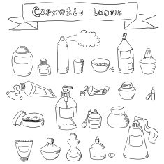collection of hand-drawn cosmetic containers