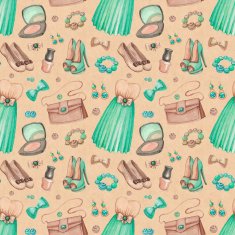 Illustrations of dresses and accessories