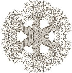 Circular ornament from abstract tree with curling barrel