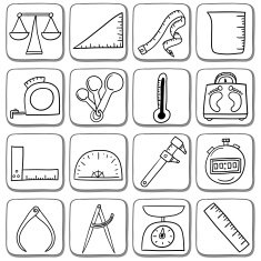 Doodle measurement icon set in black and white