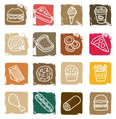 Doodle food icon block set N2