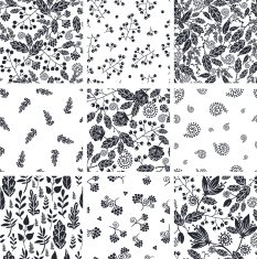 Nine Nature Black and White Seamless Patterns Set