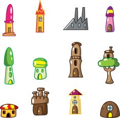 cartoon house icons N2